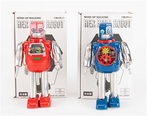 metal house hex head robot|Metal House Hex Head Robot Wind Up Walking Robot Blue w/Box.